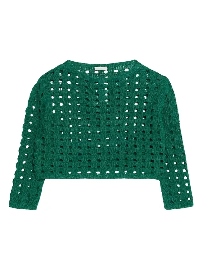 Linen-Silk Chainette Basket Stitch Sweater Linen-Silk Chainette Basket Stitch Sweater