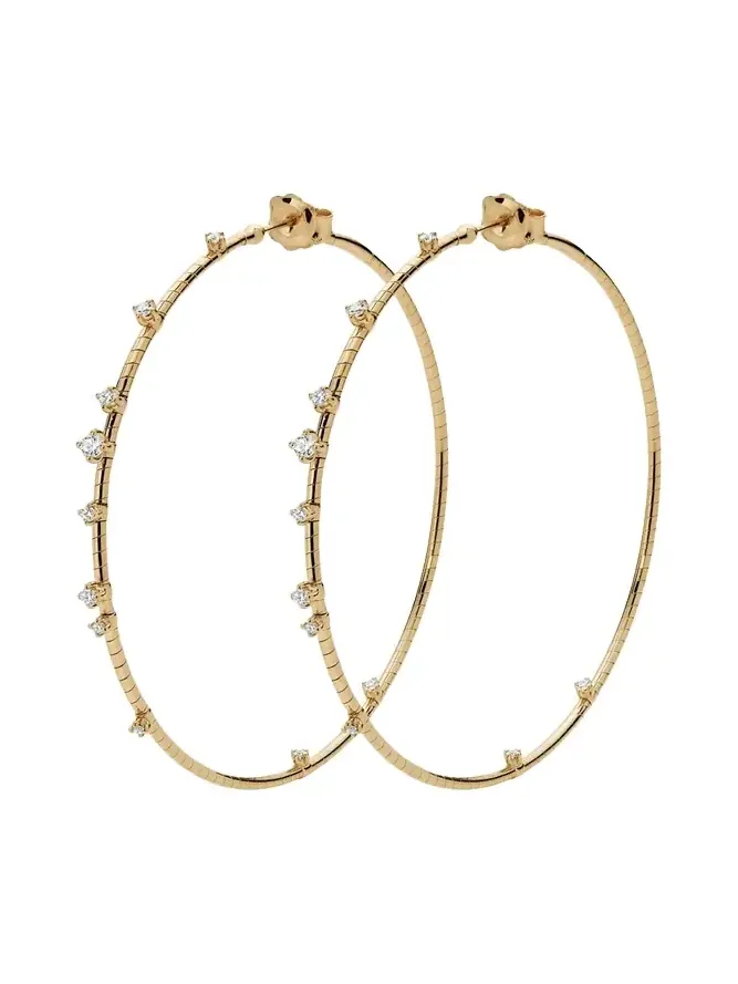 18K Yellow Gold Diamond Hoop Earrings, 6cm
