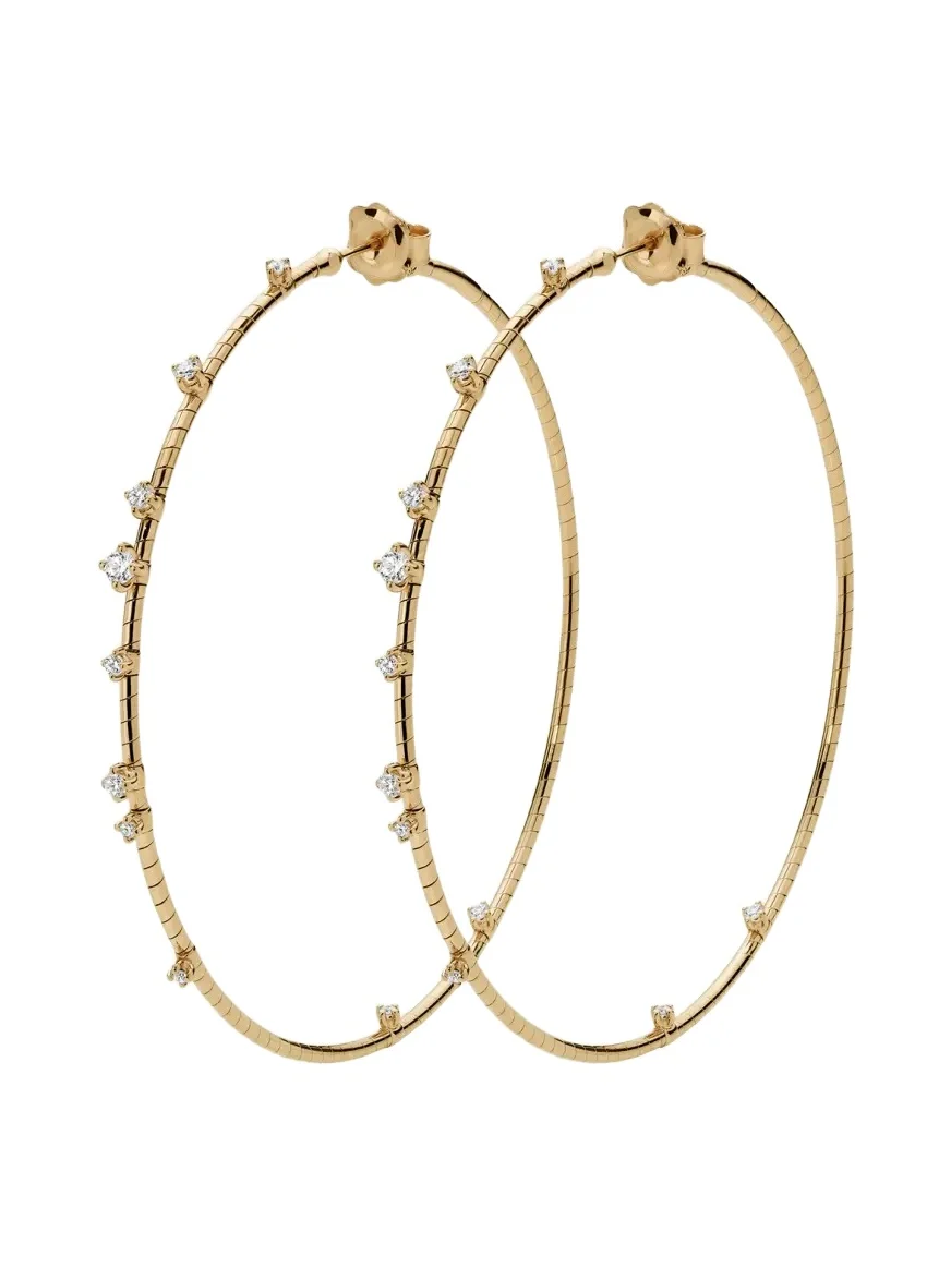18K Yellow Gold Diamond Hoop Earrings, 6cm 18K Yellow Gold Diamond Hoop Earrings, 6cm