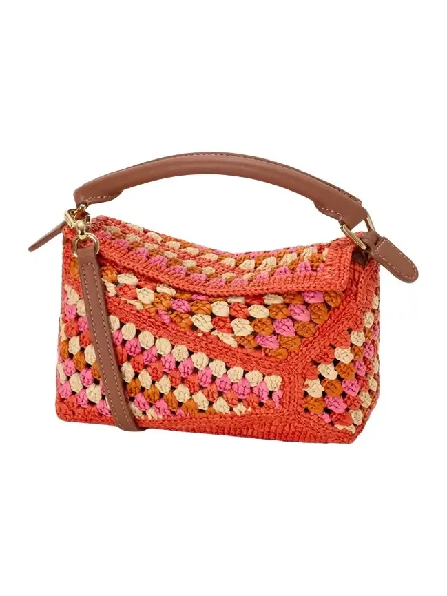 x Paula's Ibiza Puzzle Crochet Raffia Top-Handle Bag x Paula's Ibiza Puzzle Crochet Raffia Top-Handle Bag