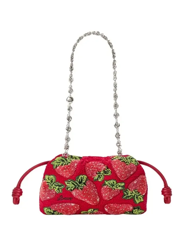 x Paula's Ibiza Strawberry-Beaded Crochet Clutch Bag