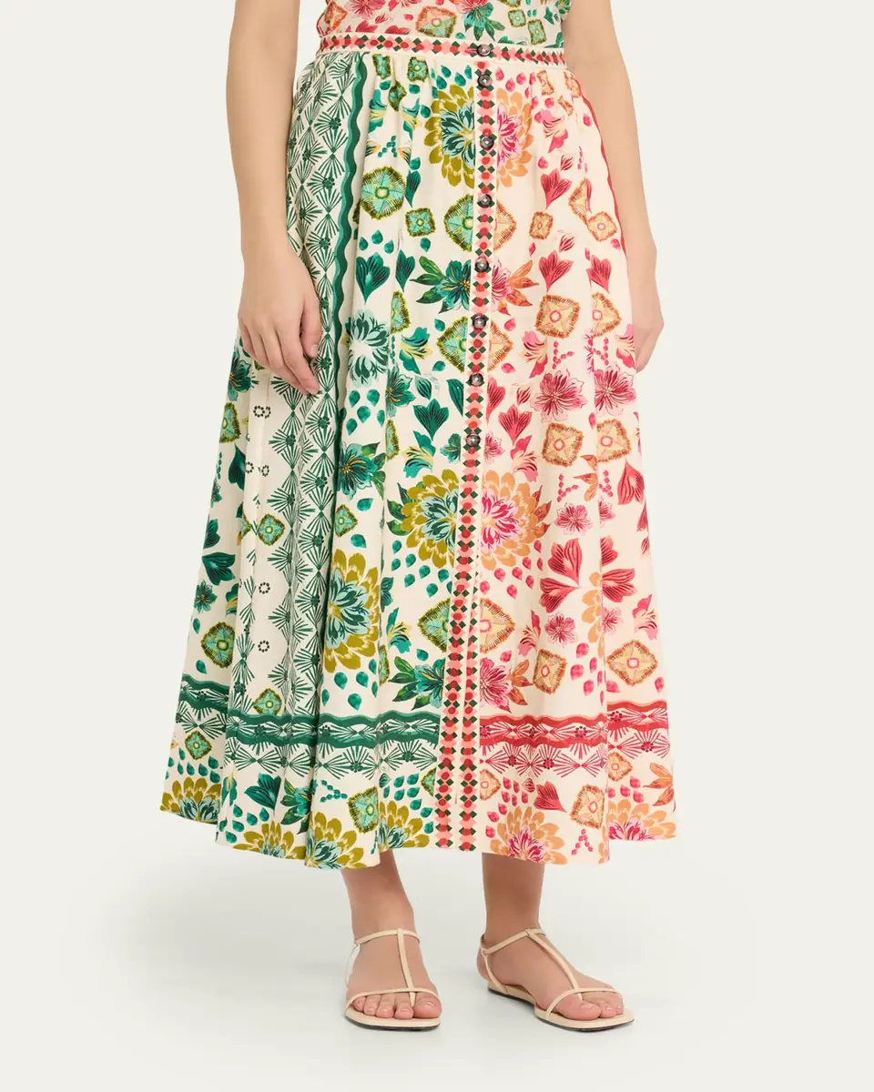 Saloni Judi B Printed Button-Front Skirt | Thumbnail 4