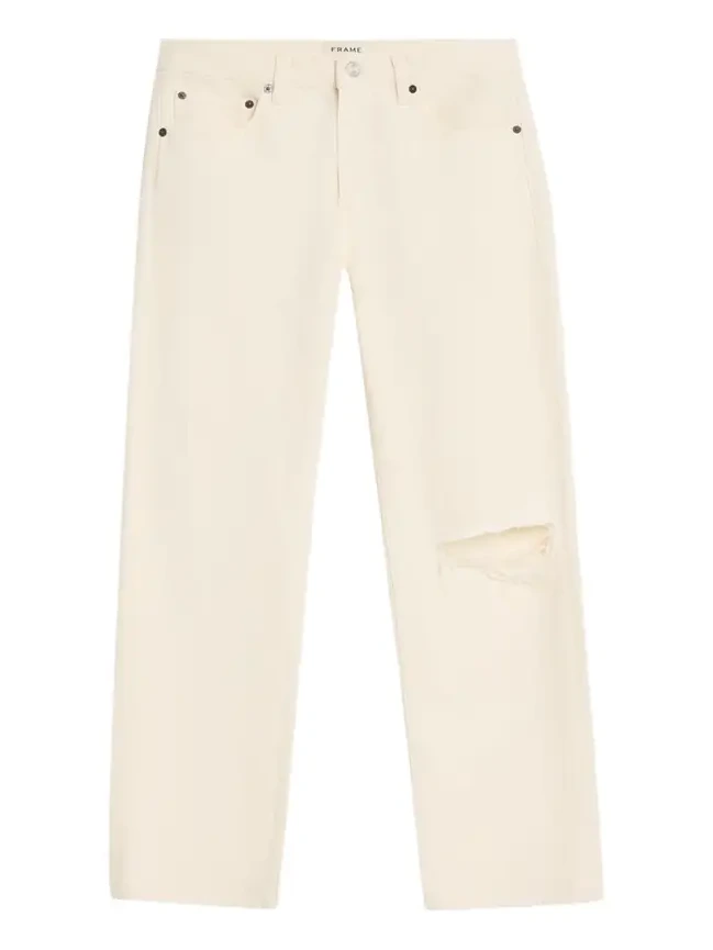Frame Men's Ripped-Knee Straight Leg Five-Pocket Jeans