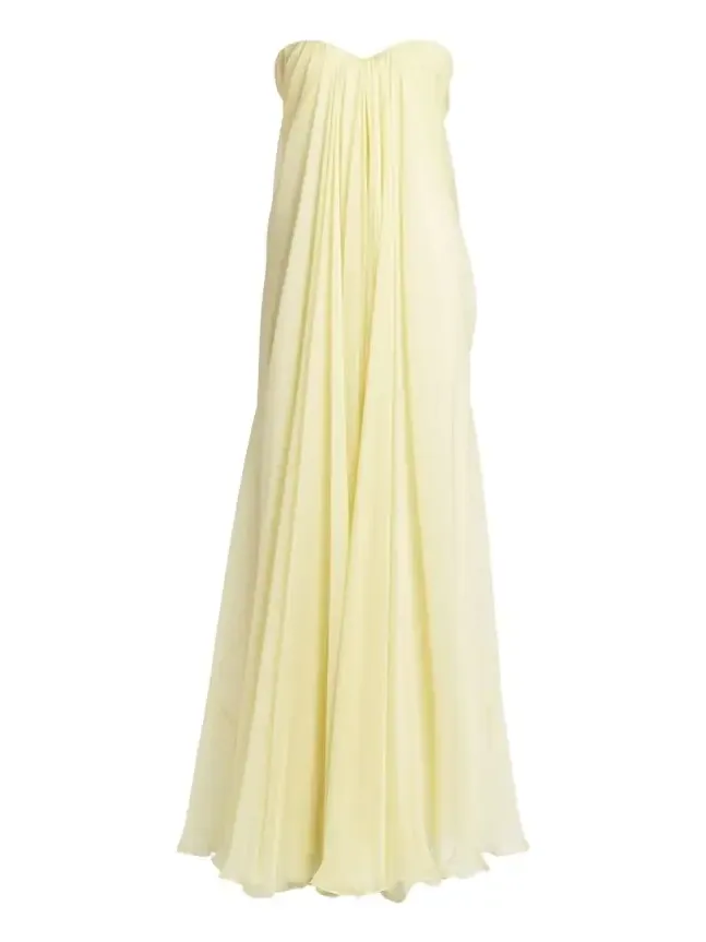 Strapless Draped Chiffon Bustier Maxi Dress