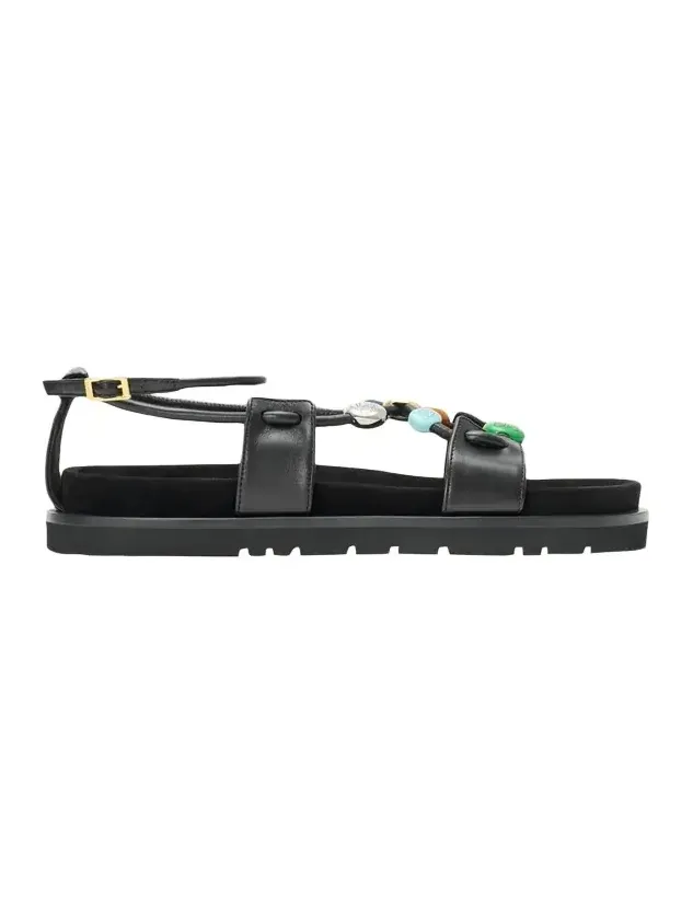 x Paula's Ibiza Anagram Pebble Bead Leather Sandals x Paula's Ibiza Anagram Pebble Bead Leather Sandals