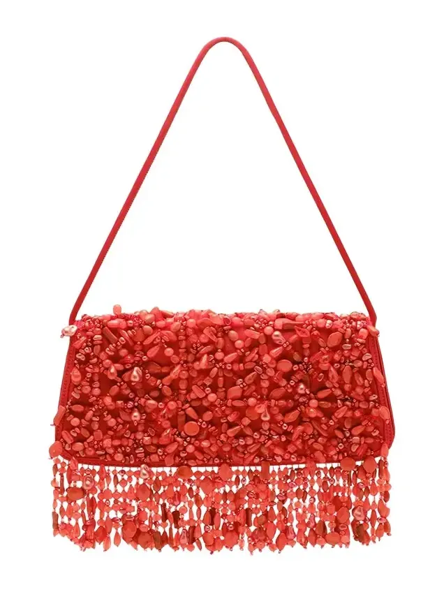 Idalia Fringed Faux Stone Shoulder Bag Idalia Fringed Faux Stone Shoulder Bag