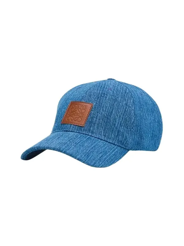 Men's Leather Anagram Patch Denim Baseball Cap