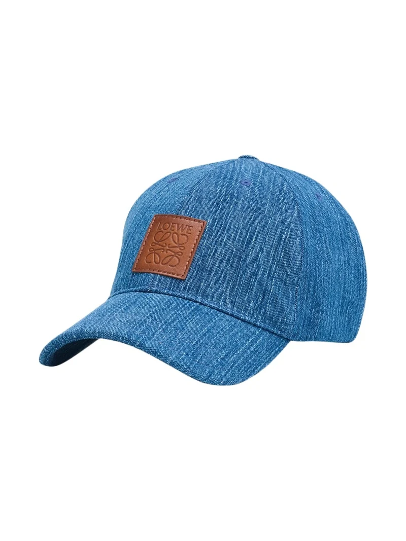 Men's Leather Anagram Patch Denim Baseball Cap Men's Leather Anagram Patch Denim Baseball Cap