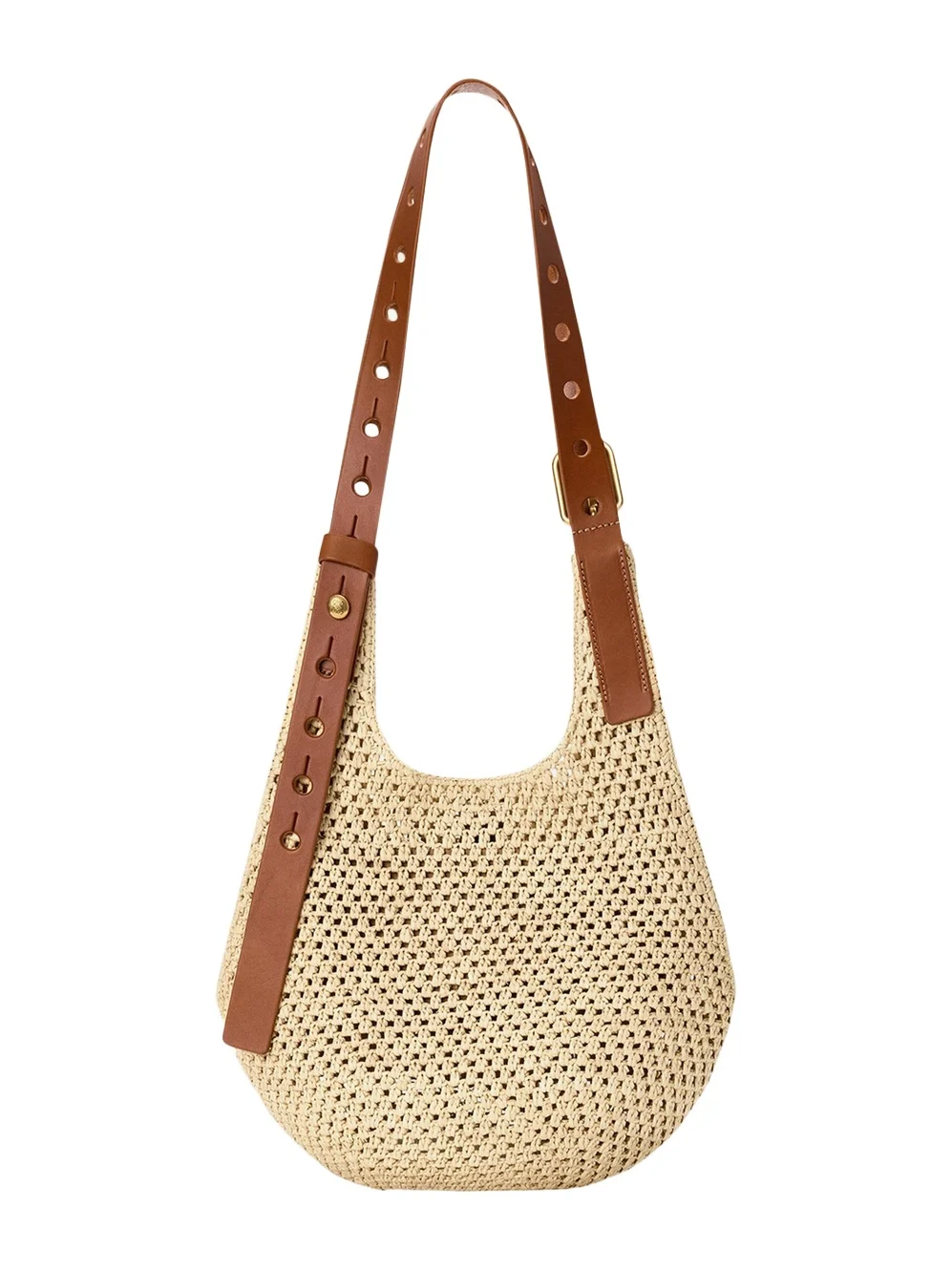 x Paula's Ibiza Small Punch Hole Hobo Bag in Raffia and Leather x Paula's Ibiza Small Punch Hole Hobo Bag in Raffia and Leather