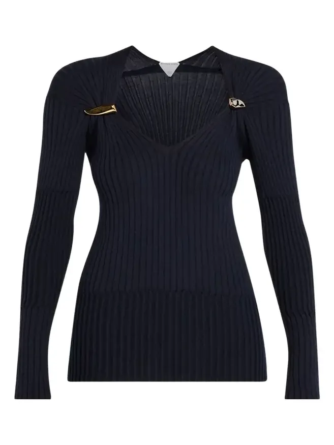Claw Embellished Cashmere-Silk Rib Sweater