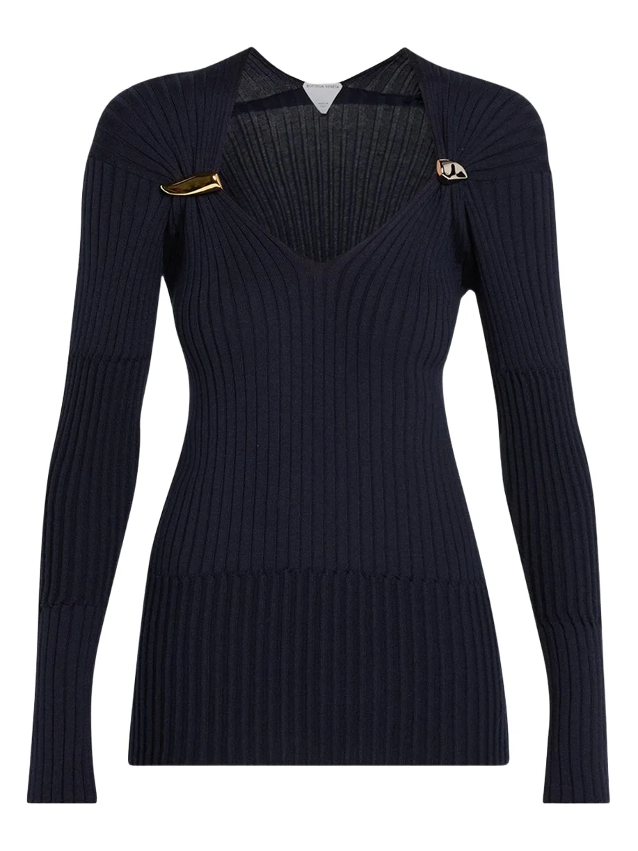 Claw Embellished Cashmere-Silk Rib Sweater Claw Embellished Cashmere-Silk Rib Sweater