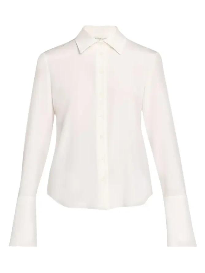 Lace-Trim Organic Silk Georgette Blouse