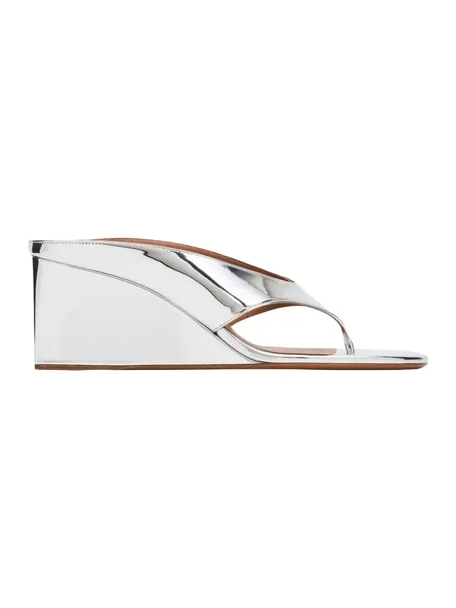 90mm Metallic Leather Wedge Thong Sandals