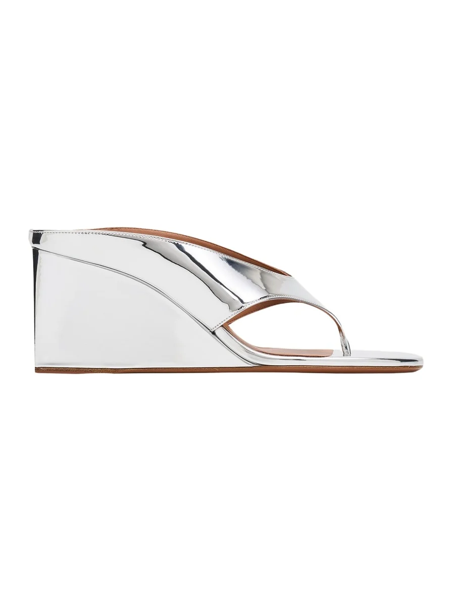 90mm Metallic Leather Wedge Thong Sandals 90mm Metallic Leather Wedge Thong Sandals