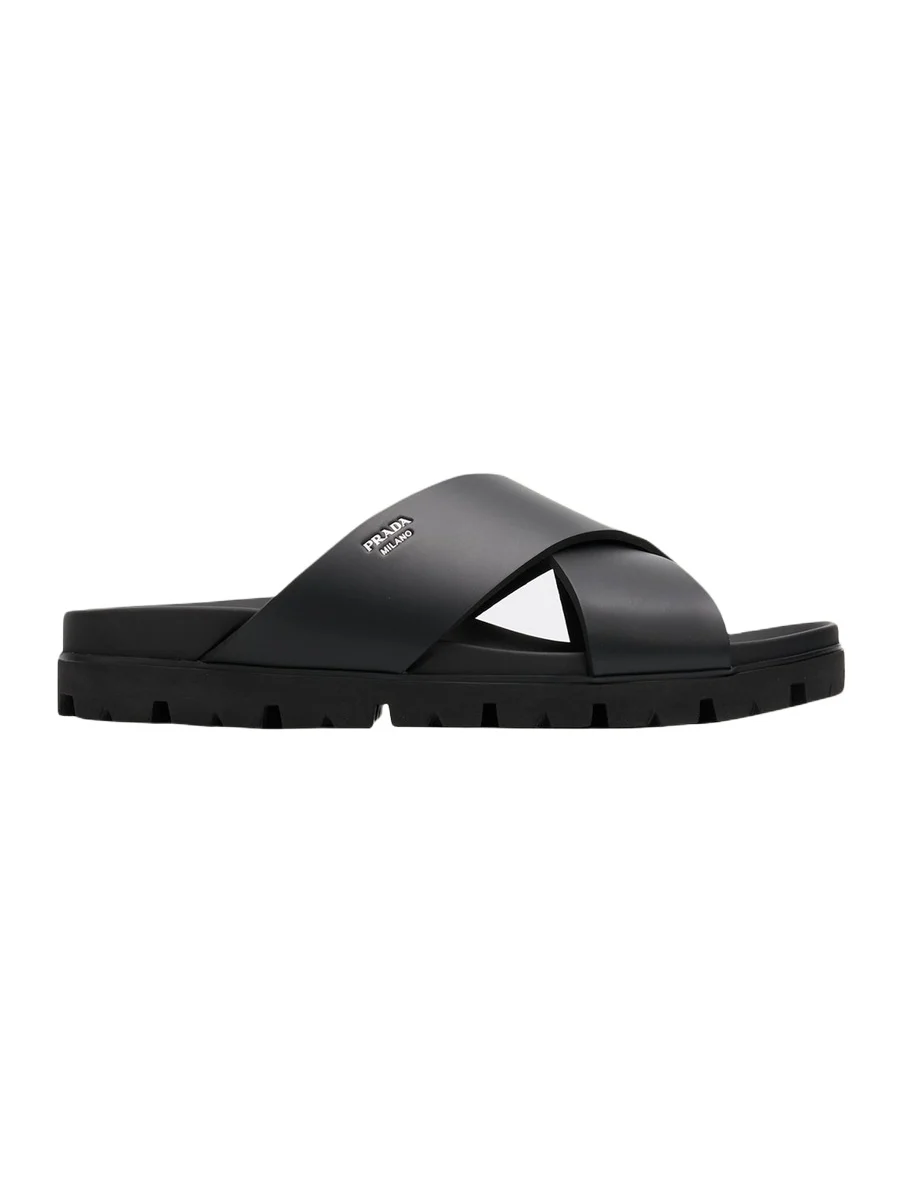 Prada Men's Soft Cage Criss-Cross Rubber Slide Sandals