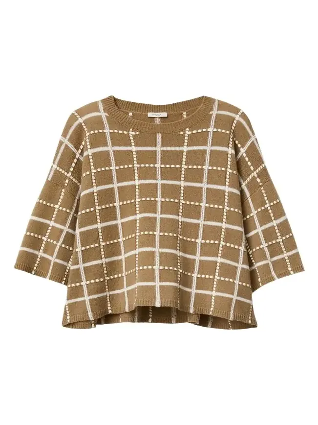 Oversized Cashmere-Linen Grid Sweater Oversized Cashmere-Linen Grid Sweater