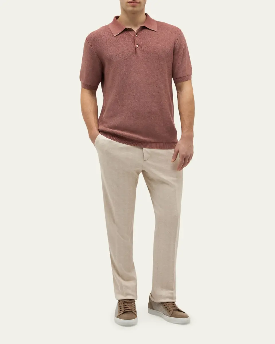 Baldassari Men's Garment-Dyed Cotton Knit Short-Sleeve Polo Sweater | Thumbnail 7 Baldassari Men's Garment-Dyed Cotton Knit Short-Sleeve Polo Sweater | Thumbnail 7