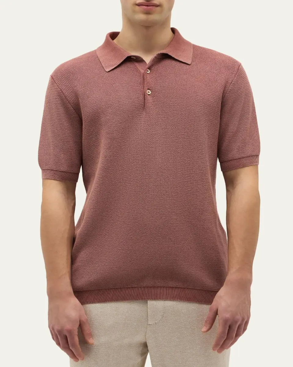 Baldassari Men's Garment-Dyed Cotton Knit Short-Sleeve Polo Sweater | Thumbnail 9 Baldassari Men's Garment-Dyed Cotton Knit Short-Sleeve Polo Sweater | Thumbnail 9