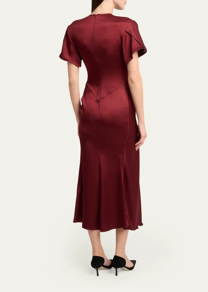 Victoria Beckham Eve Gathered-Waist Satin Midi Dress | Thumbnail 3