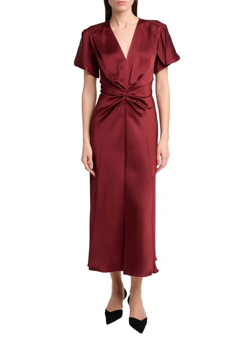 Victoria Beckham Eve Gathered-Waist Satin Midi Dress | Thumbnail 6