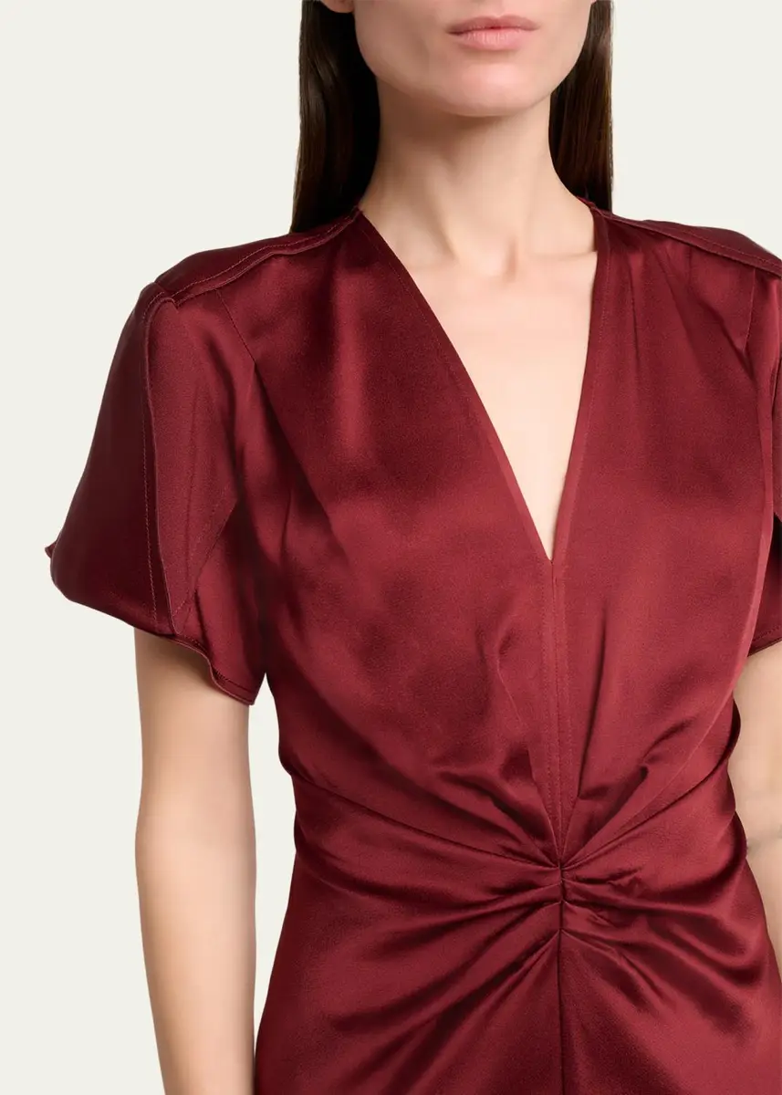 Victoria Beckham Eve Gathered-Waist Satin Midi Dress | Thumbnail 8