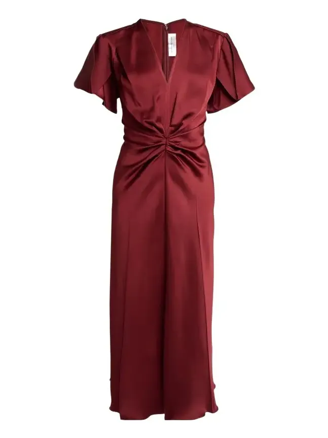 Eve Gathered-Waist Satin Midi Dress