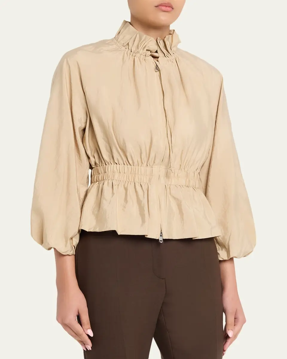 Cinq à Sept Deana Ruffled-Collar Nylon Peplum Jacket | Thumbnail 4 Cinq à Sept Deana Ruffled-Collar Nylon Peplum Jacket | Thumbnail 4
