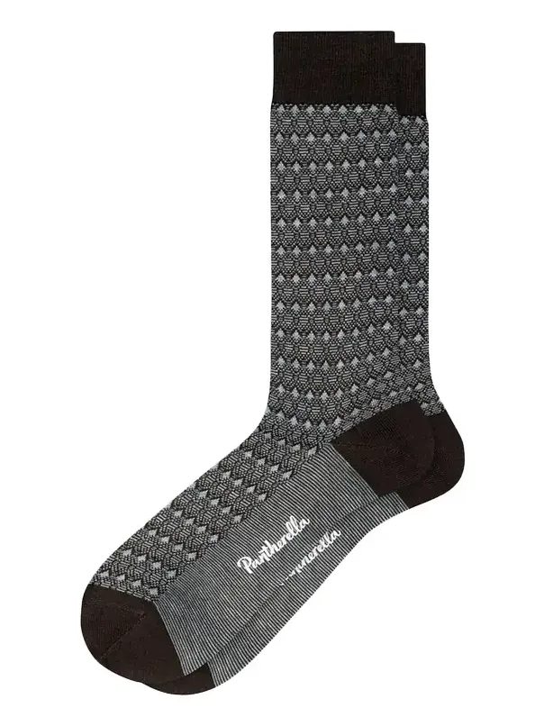 Pantherella Men's Connell Two-Tone Geometric Cotton Calf-Length Dress Socks