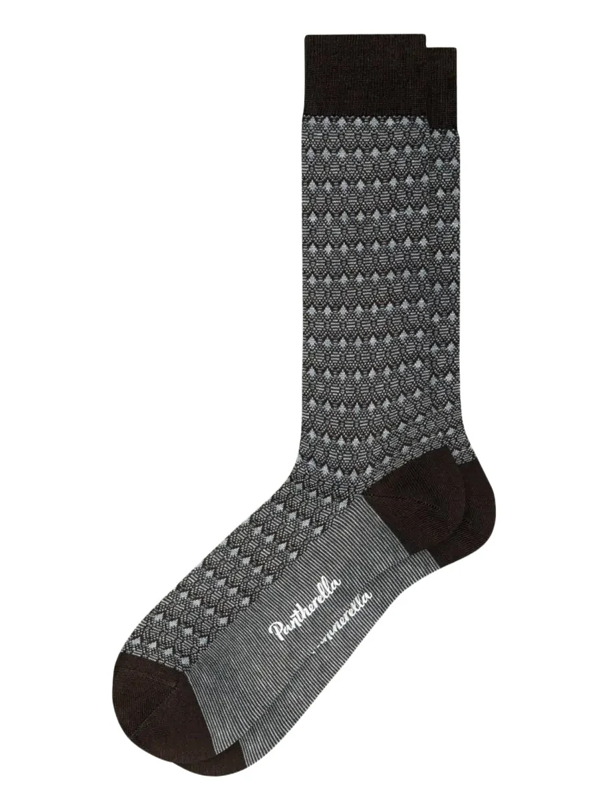 Pantherella Men's Connell Two-Tone Geometric Cotton Calf-Length Dress Socks