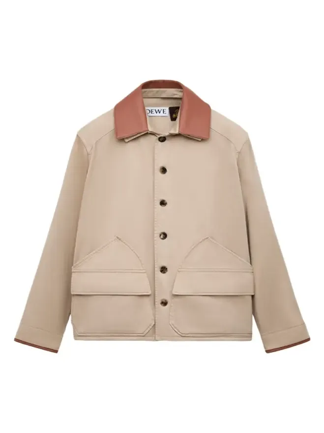 x Paula's Ibiza Men's Washed Cotton Leather-Collar Shirt Jacket