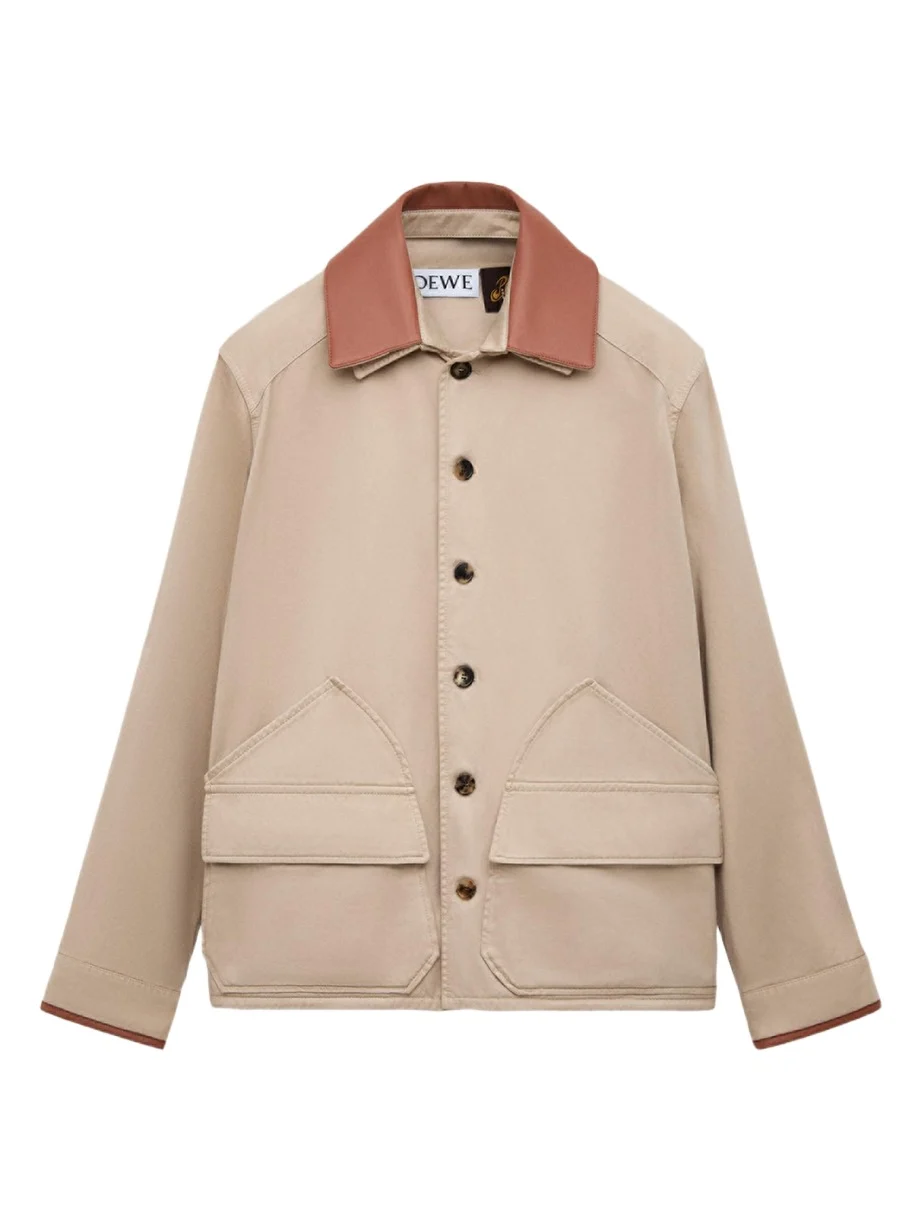 x Paula's Ibiza Men's Washed Cotton Leather-Collar Shirt Jacket x Paula's Ibiza Men's Washed Cotton Leather-Collar Shirt Jacket