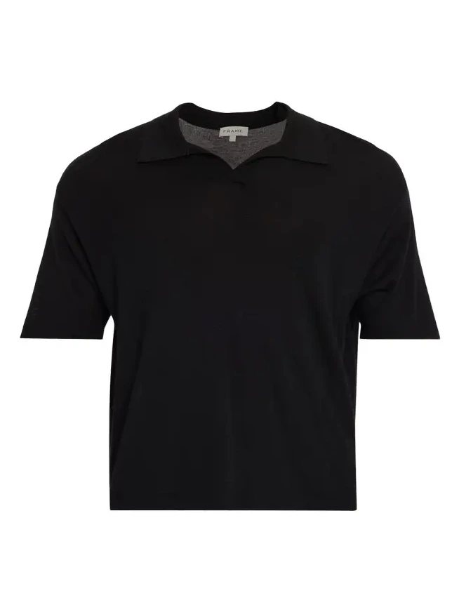 Men's Wool and Cashmere Johnny Collar Short-Sleeve Polo Sweater