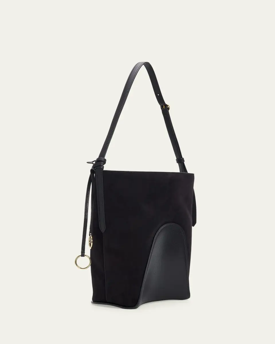 ALAÏA Small Smooth Suede & Leather Curved Bucket Bag | Thumbnail 3 ALAÏA Small Smooth Suede & Leather Curved Bucket Bag | Thumbnail 3