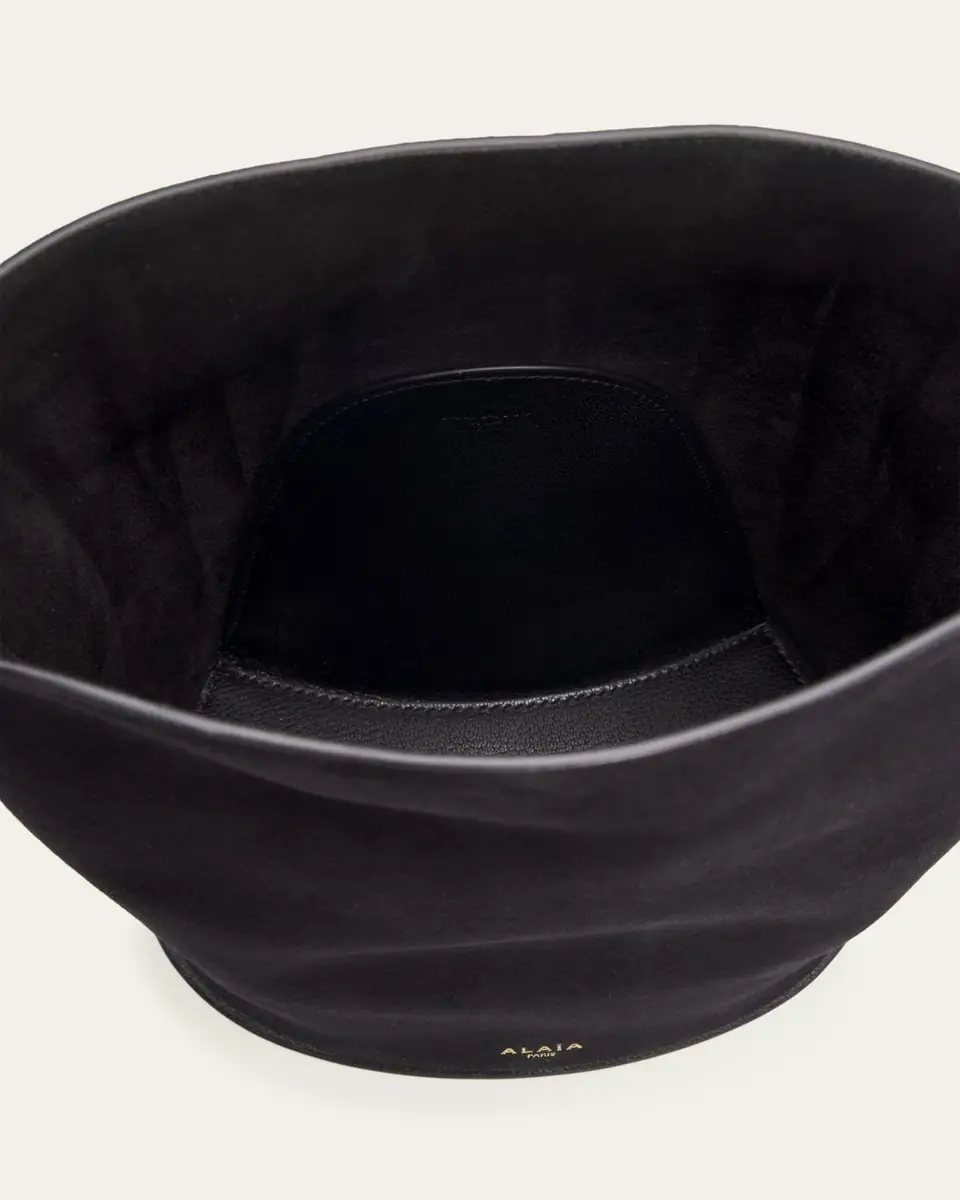 ALAÏA Small Smooth Suede & Leather Curved Bucket Bag | Thumbnail 4 ALAÏA Small Smooth Suede & Leather Curved Bucket Bag | Thumbnail 4