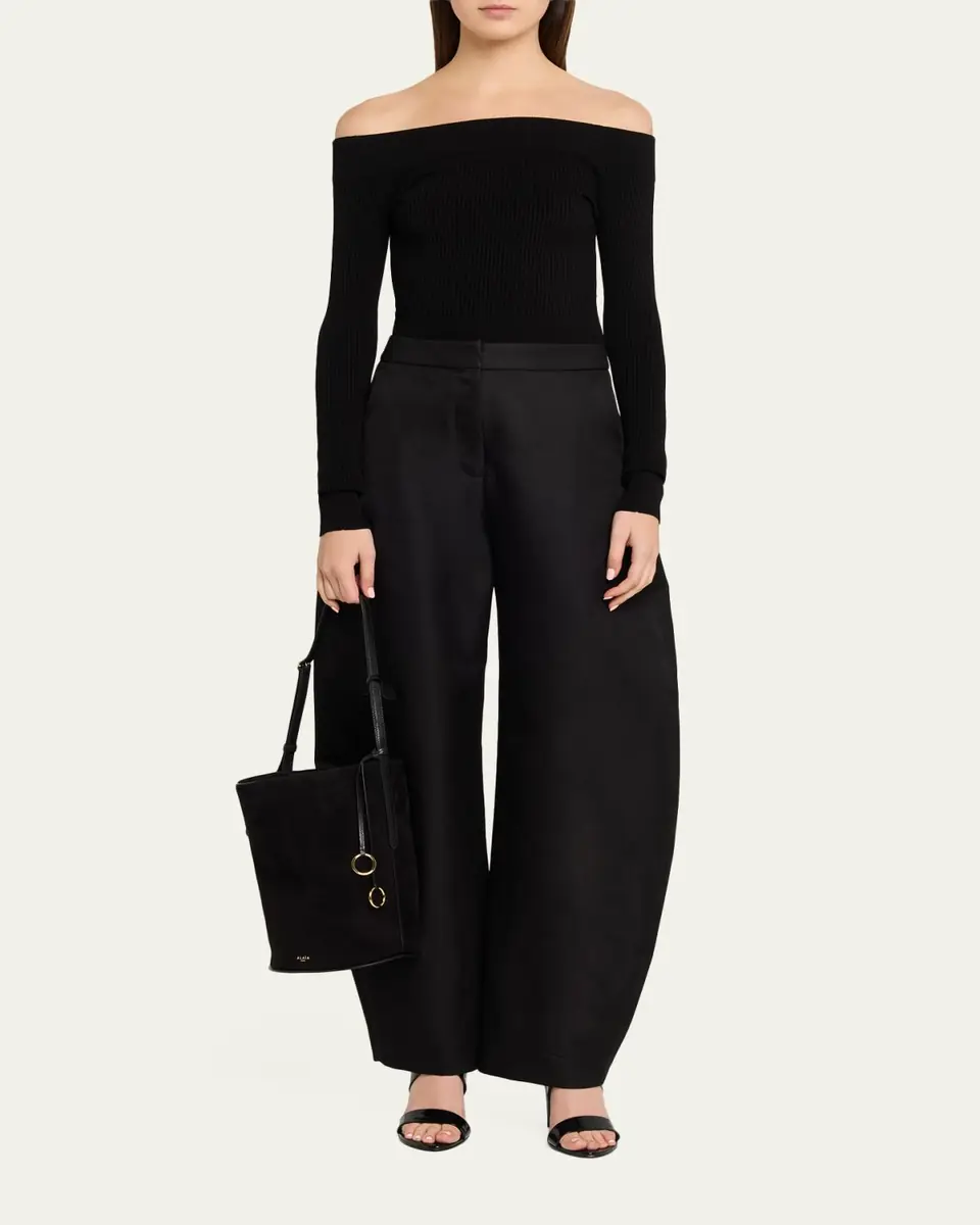 ALAÏA Small Smooth Suede & Leather Curved Bucket Bag | Thumbnail 5 ALAÏA Small Smooth Suede & Leather Curved Bucket Bag | Thumbnail 5