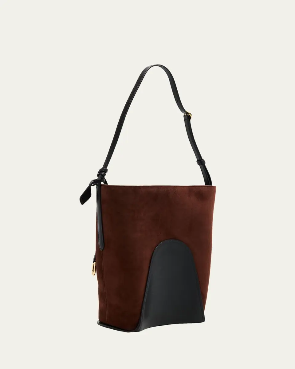 ALAÏA Small Smooth Suede & Leather Curved Bucket Bag | Thumbnail 7 ALAÏA Small Smooth Suede & Leather Curved Bucket Bag | Thumbnail 7