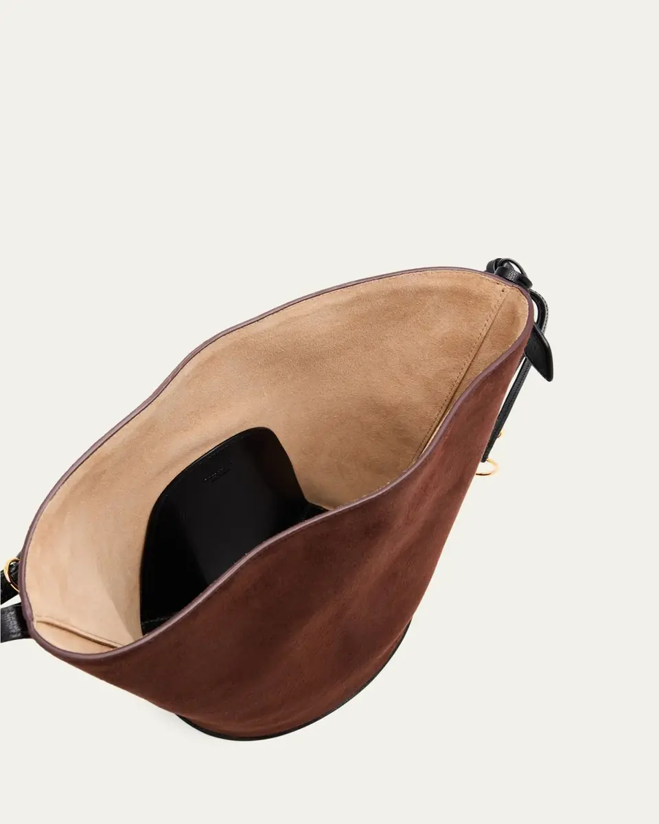 ALAÏA Small Smooth Suede & Leather Curved Bucket Bag | Thumbnail 8 ALAÏA Small Smooth Suede & Leather Curved Bucket Bag | Thumbnail 8