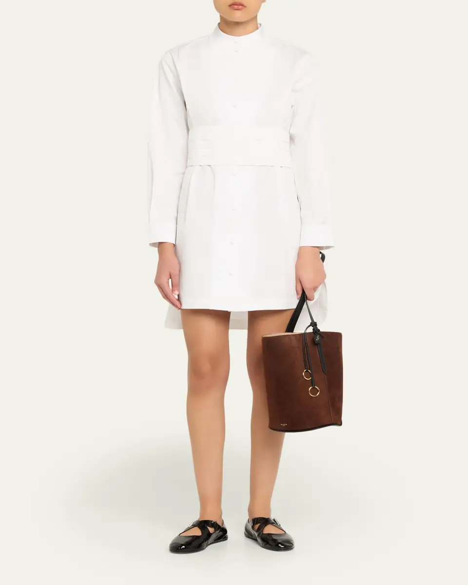 ALAÏA Small Smooth Suede & Leather Curved Bucket Bag | Thumbnail 9 ALAÏA Small Smooth Suede & Leather Curved Bucket Bag | Thumbnail 9