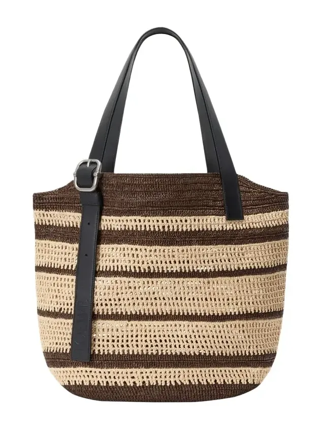 x Paula's Ibiza Loop Striped Raffia Basket Tote Bag
