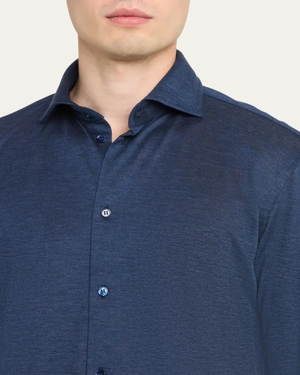 Baldassari Men's Silk and Cotton Pique Button-Down Shirt | Thumbnail 9 Baldassari Men's Silk and Cotton Pique Button-Down Shirt | Thumbnail 9