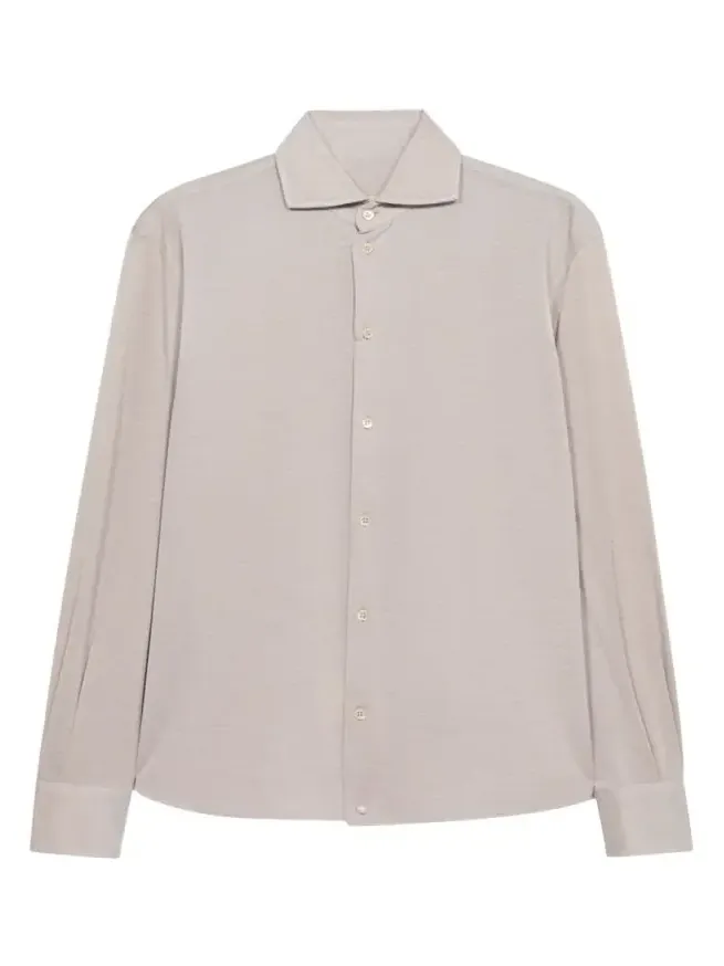 Men's Silk and Cotton Pique Button-Down Shirt
