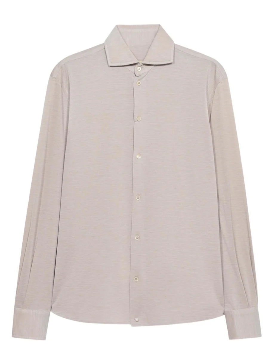 Men's Silk and Cotton Pique Button-Down Shirt