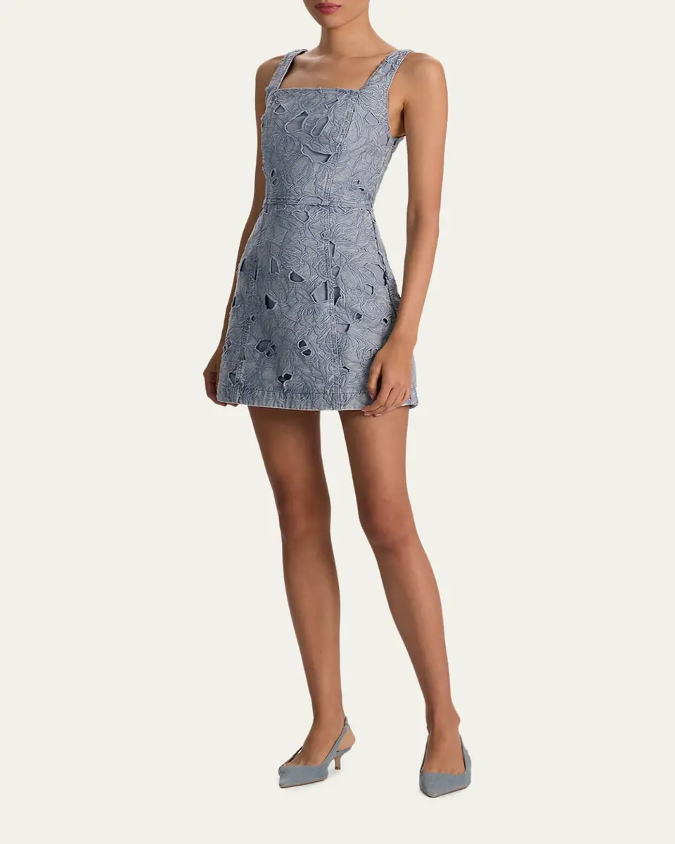 ALICE + OLIVIA Maryann Cutout Floral Denim Mini Dress | Thumbnail 2 ALICE + OLIVIA Maryann Cutout Floral Denim Mini Dress | Thumbnail 2