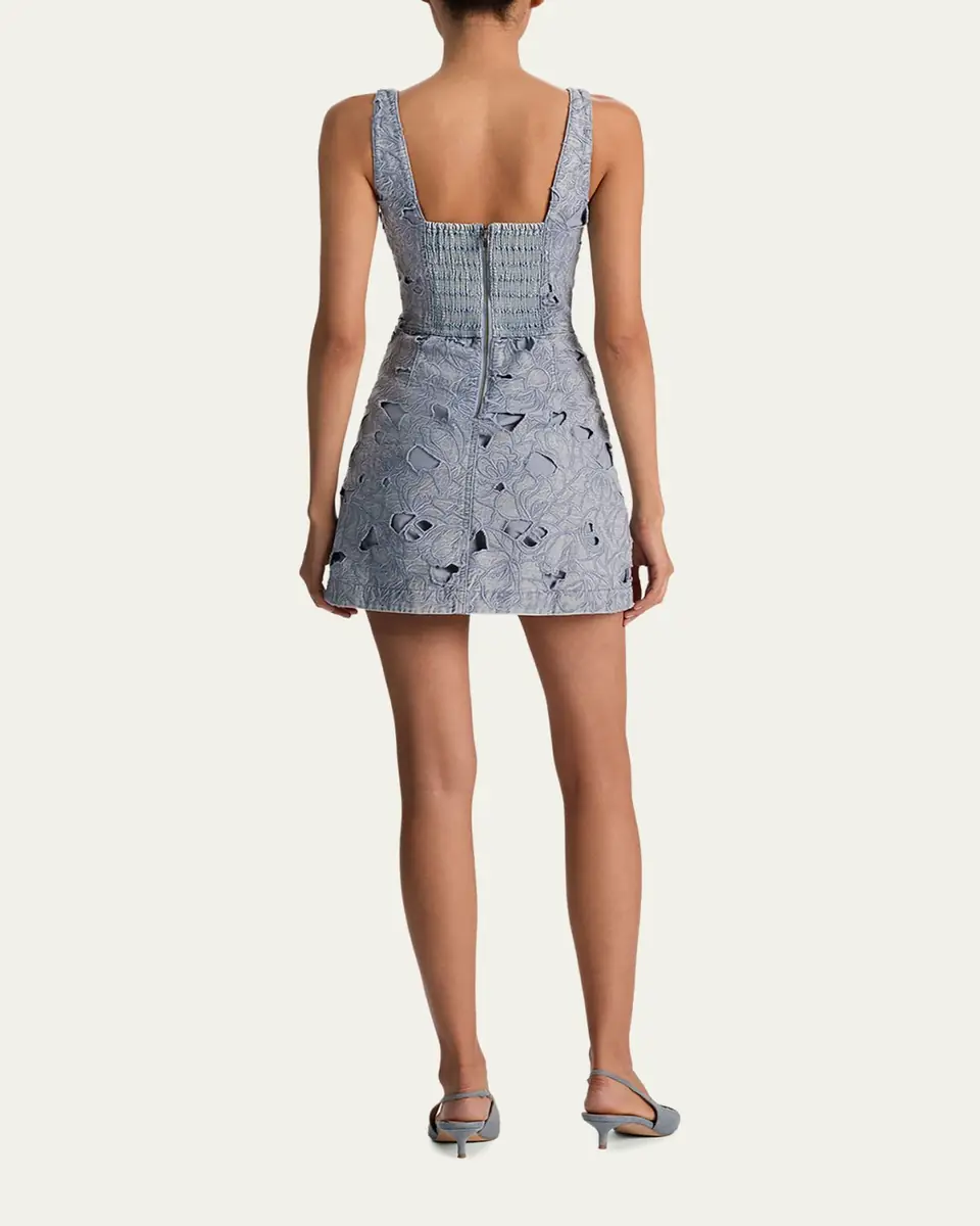 ALICE + OLIVIA Maryann Cutout Floral Denim Mini Dress | Thumbnail 3 ALICE + OLIVIA Maryann Cutout Floral Denim Mini Dress | Thumbnail 3