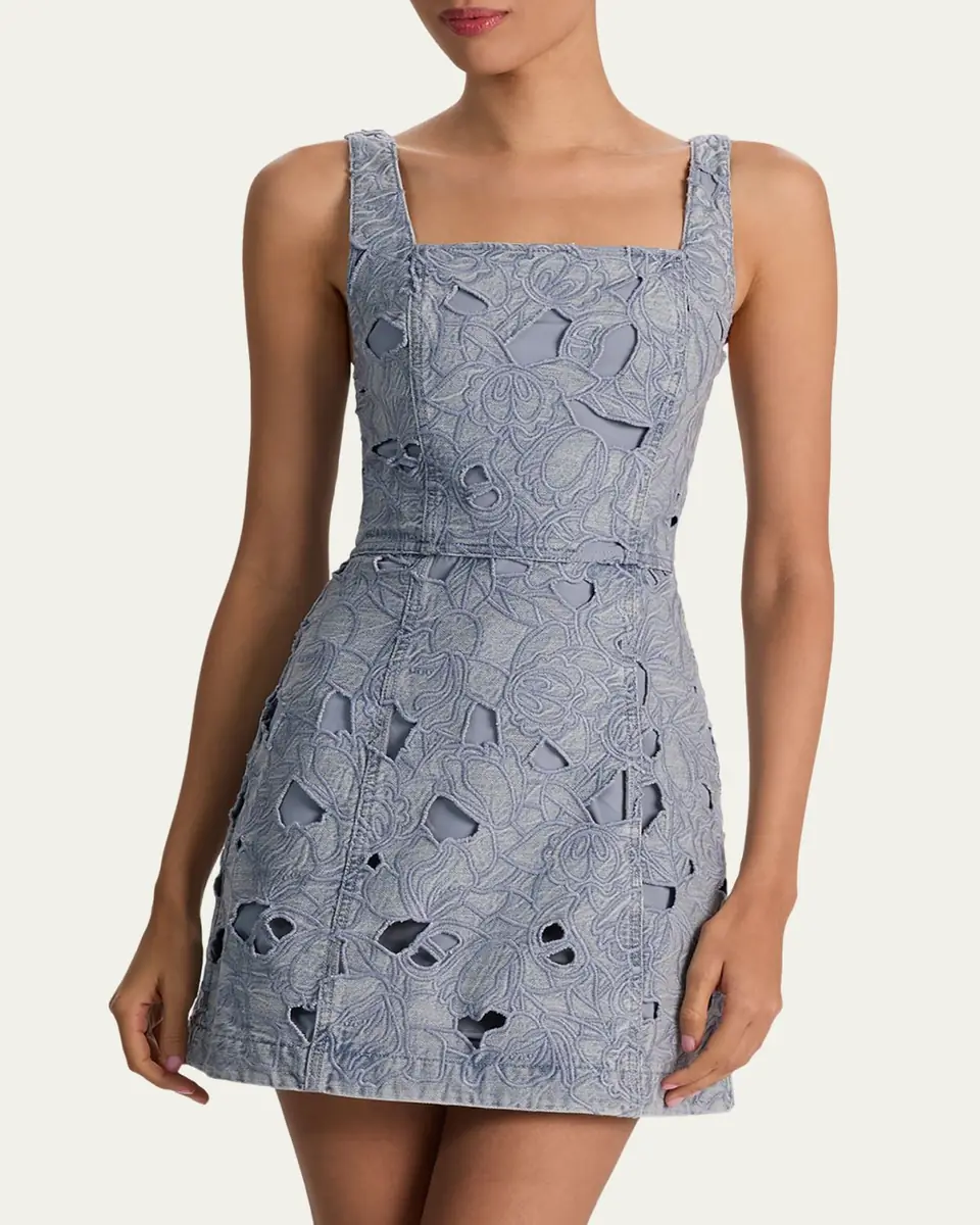 ALICE + OLIVIA Maryann Cutout Floral Denim Mini Dress | Thumbnail 4 ALICE + OLIVIA Maryann Cutout Floral Denim Mini Dress | Thumbnail 4