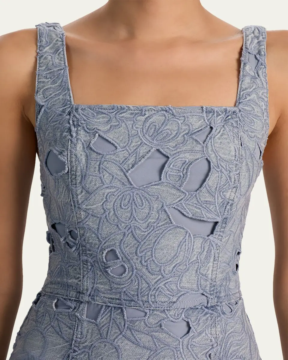 ALICE + OLIVIA Maryann Cutout Floral Denim Mini Dress | Thumbnail 5 ALICE + OLIVIA Maryann Cutout Floral Denim Mini Dress | Thumbnail 5