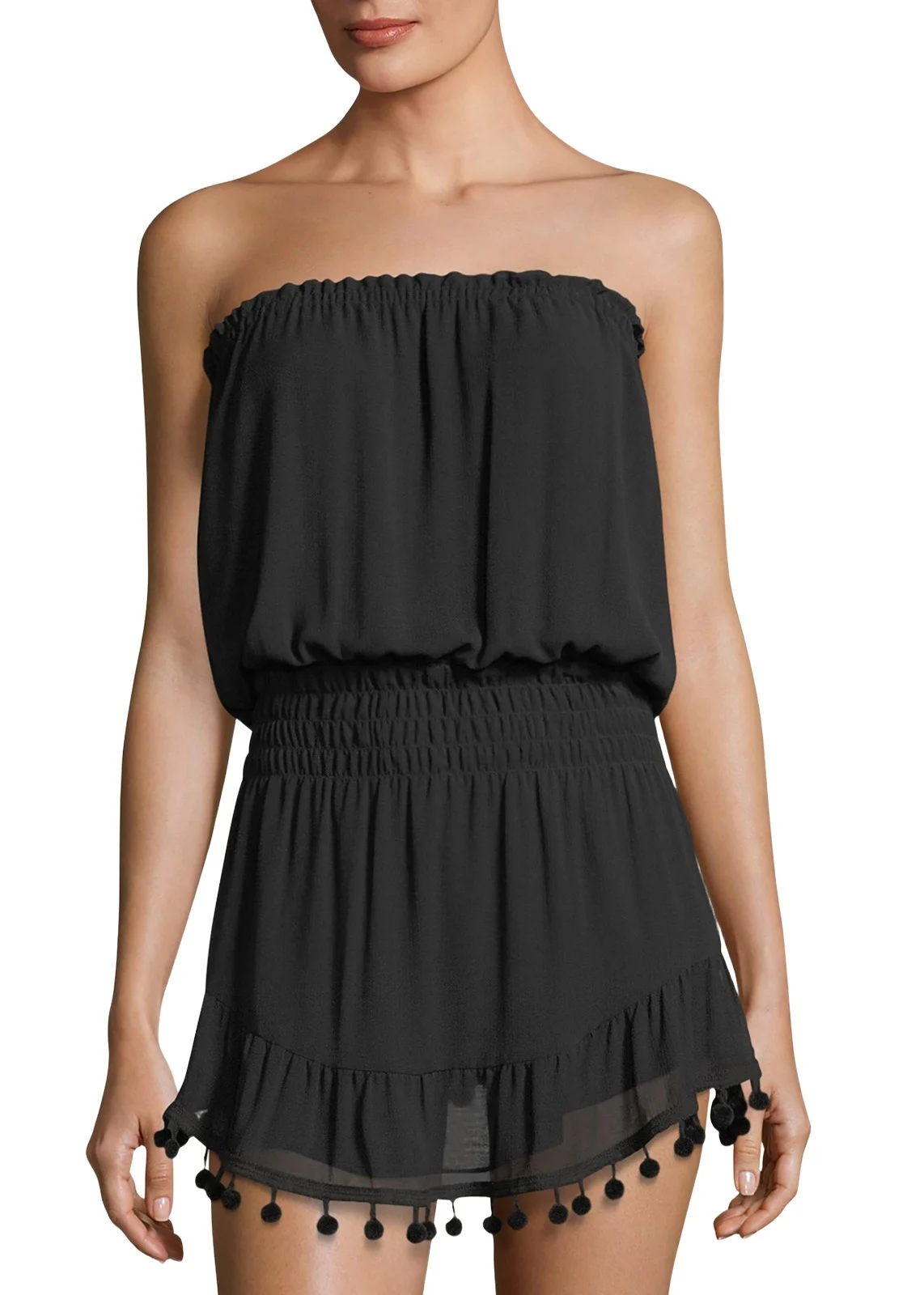 Marcie Strapless Coverup Dress with Pompoms Marcie Strapless Coverup Dress with Pompoms