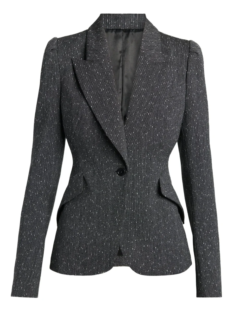 Alexander McQueen Pinstripe Wool Puff-Sleeve One-Button Jacket