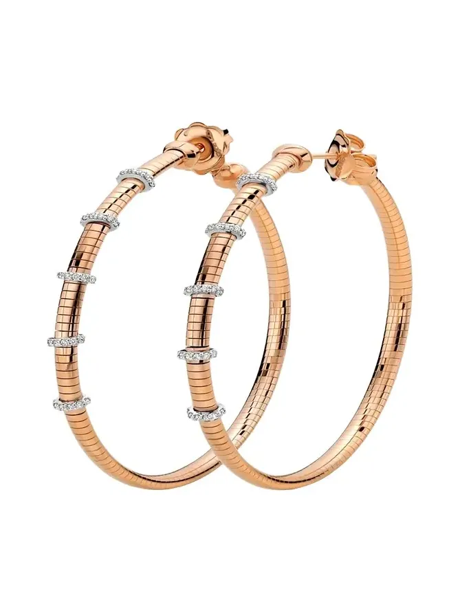 18K Rose Gold Diamond Tubogas Hoop Earrings 18K Rose Gold Diamond Tubogas Hoop Earrings
