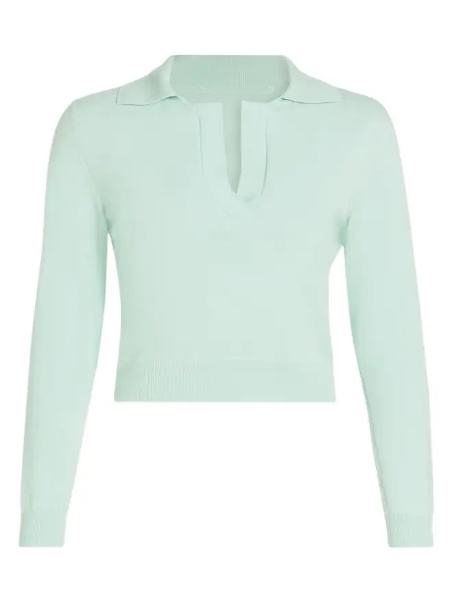 Long-Sleeve Light Wool Polo Sweater